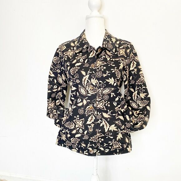 Appleseeds Women’s Tapestry Floral blazer bomber Jacket Button Brown denim M - Picture 3 of 12